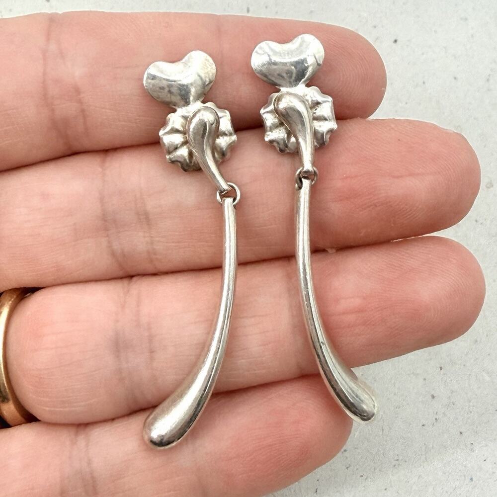 Tiffany & Co Elsa Peretti Sterling Silver Teardrop Dangle Earrings Heart Backs